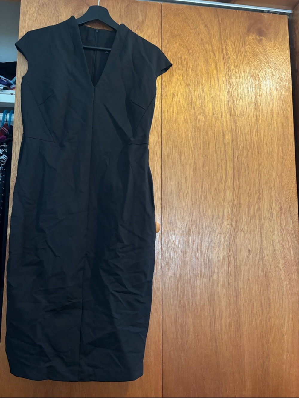 Zara Black V-Neck Midi Sheath Dress